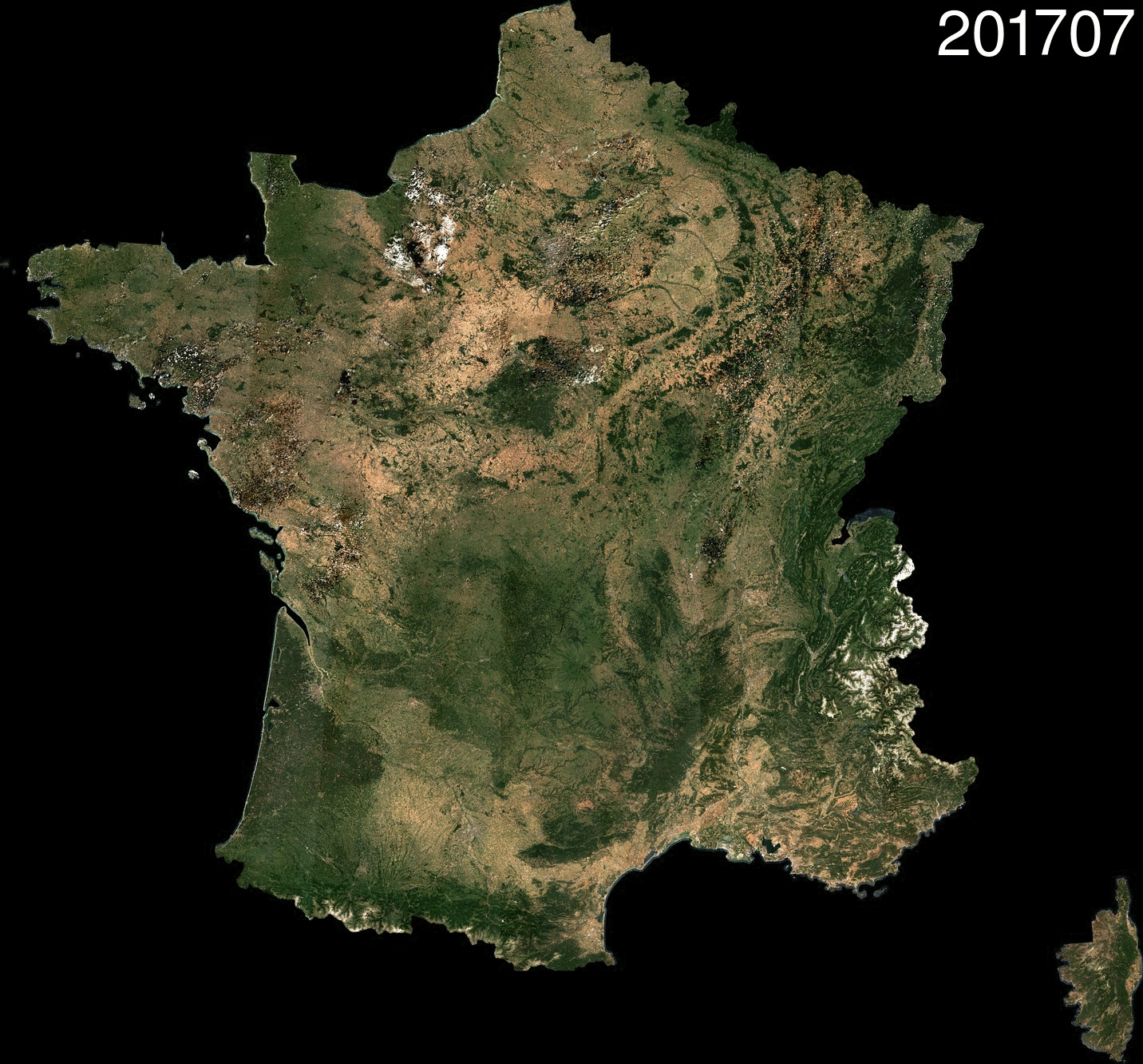 Synthèse mensuelle des réflectances de surface non nuageuses issues de la chaine WASP en juillet 2017 Synthèse mensuelle des réflectances de surface non nuageuses issues de la chaine WASP en juillet 2017