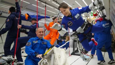 Les astronautes européens, ici Sophie Adenot, s’entrainent aussi à bord de l’Airbus zéro G.  Les astronautes européens, ici Sophie Adenot, s’entrainent aussi à bord de l’Airbus zéro G.