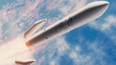 Illustration du largage des 2 propulseurs d'Ariane 6 en plein vol. Illustration du largage des 2 propulseurs d'Ariane 6 en plein vol.