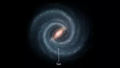 Illustration de notre galaxie, la Voie Lactée, le Soleil n'y représente qu'un minuscule point. Illustration de notre galaxie, la Voie Lactée, le Soleil n'y représente qu'un minuscule point.