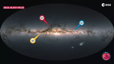 Localisation dans la Voie Lactée des 3 trous noirs détectés par Gaia : BH1, BH2 et BH3 Localisation dans la Voie Lactée des 3 trous noirs détectés par Gaia : BH1, BH2 et BH3