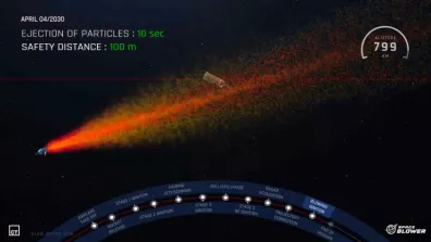 Séquence d'éjection de particules par un engin spatial Séquence d'éjection de particules par un engin spatial