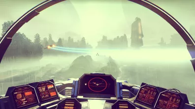 Vue depuis un cockpit dans le jeu No Man's Sky Vue depuis un cockpit dans le jeu No Man's Sky