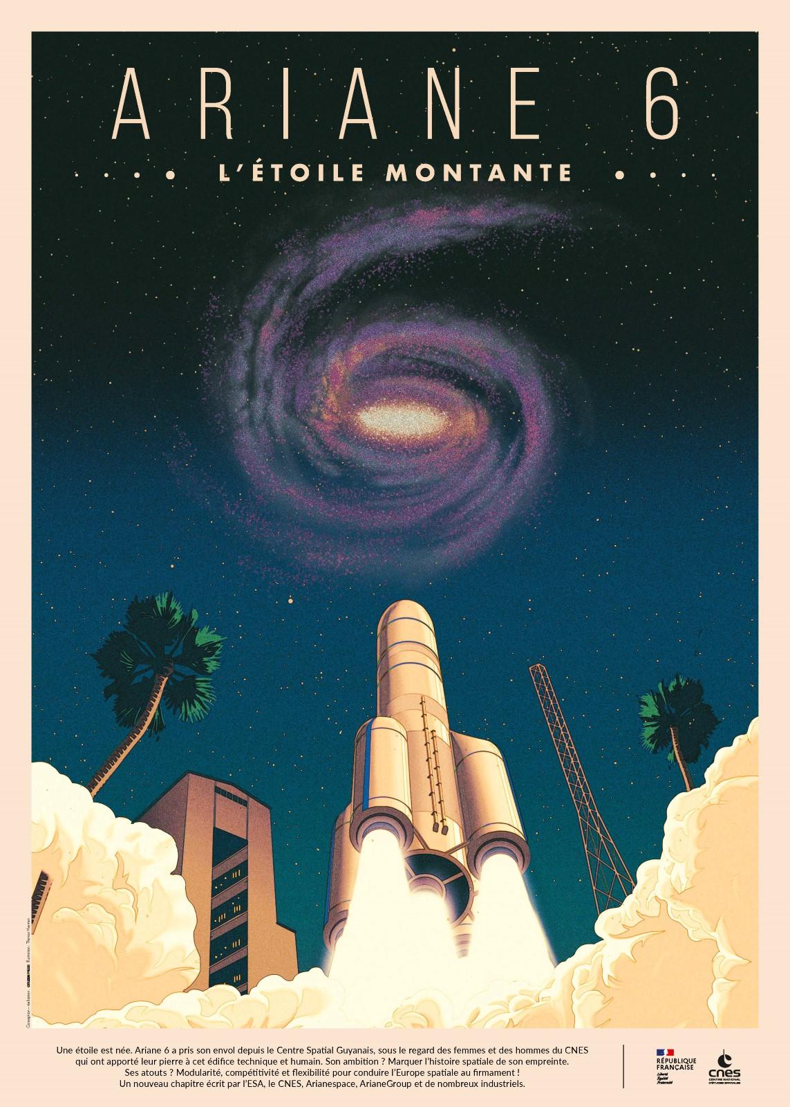 Poster style rétrofuturiste « Ariane 6, l'étoile montante » Poster style rétrofuturiste « Ariane 6, l'étoile montante »