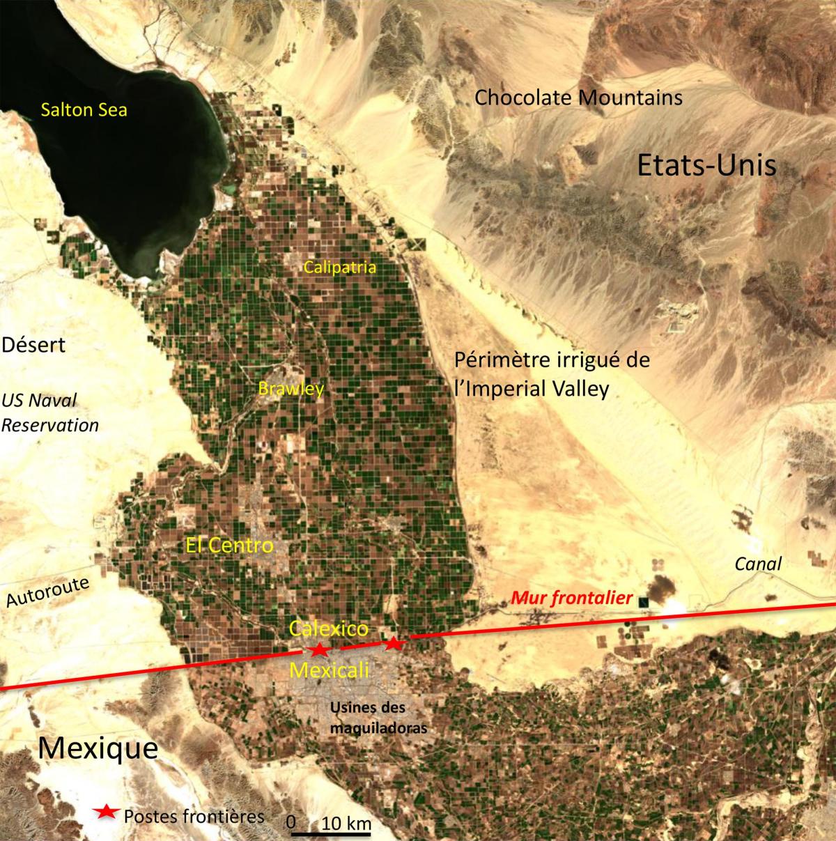 Image satellite de la frontière américano-mexicaine Image satellite de la frontière américano-mexicaine