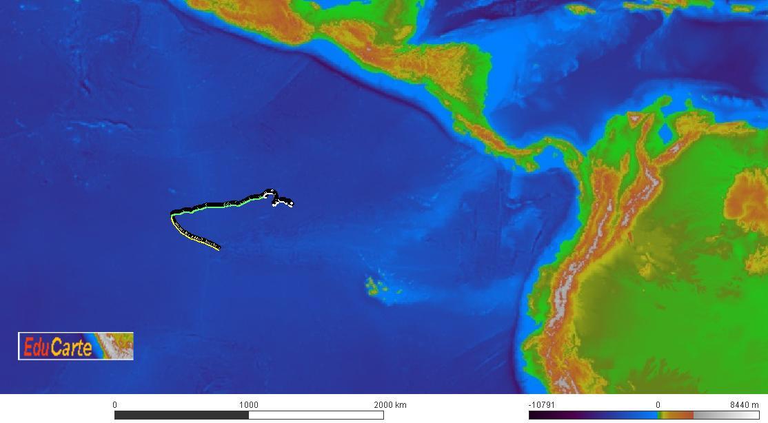 Carte du parcours d'une bouée dans le pacifique  Carte du parcours d'une bouée dans le pacifique