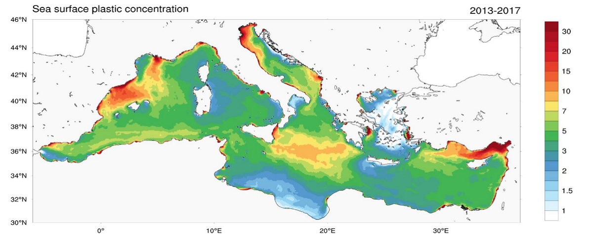 Carte des zones de concentration plastique en Méditerranée Carte des zones de concentration plastique en Méditerranée
