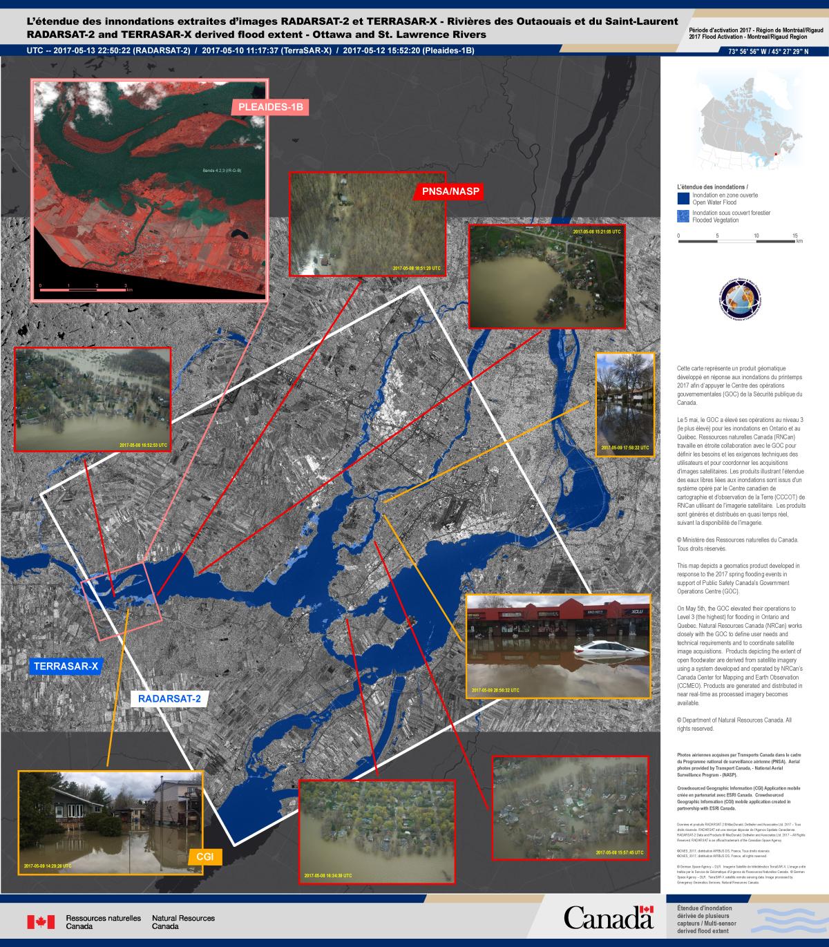 Données satellites combinées pour cartographier les inondations à Montréal en 2017 Données satellites combinées pour cartographier les inondations à Montréal en 2017