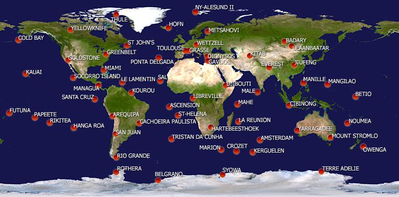 Carte du réseau de stations Doris  Carte du réseau de stations Doris