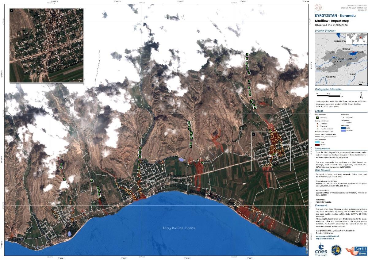 Carte montrant les coulées de boue au Kyrgyzstan  Carte montrant les coulées de boue au Kyrgyzstan
