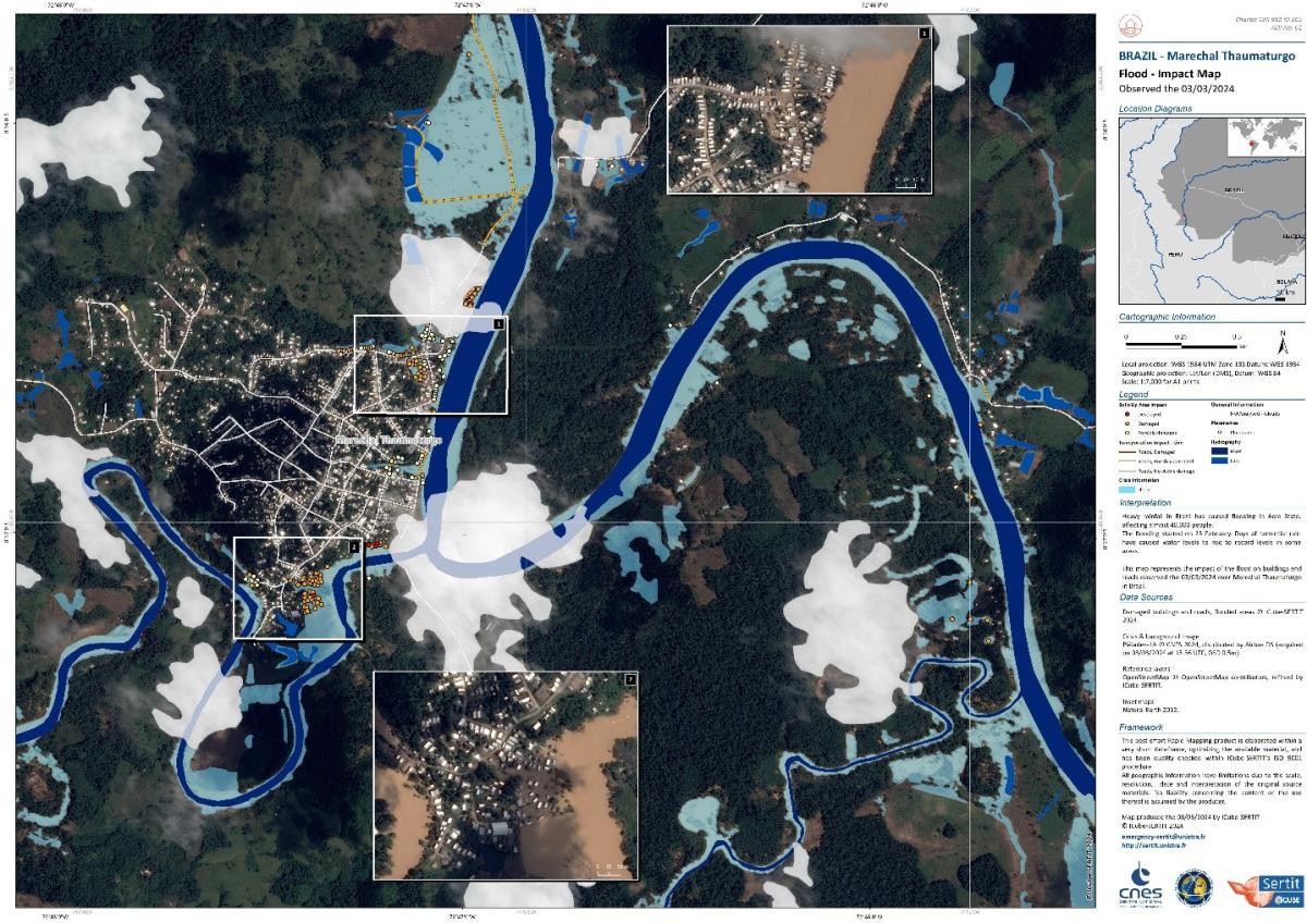 Exemple de carte montrant les zones inondées au Brésil Exemple de carte montrant les zones inondées au Brésil