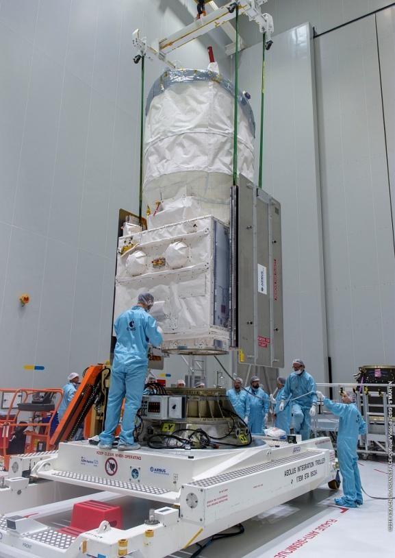 Intégration du satellite Aeolus dans le bâtiment S5B pour Vega VV-12
