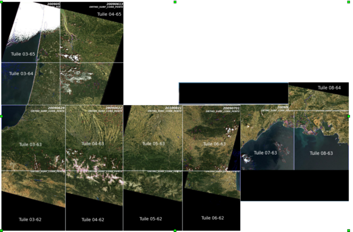 Mosaique d'images Landsat sur le Sud de la France, aprs correstions atmosphériques Mosaique d'images Landsat sur le Sud de la France, aprs correstions atmosphériques