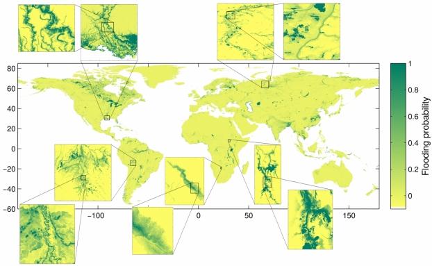 Carte des probabilités d’inondation pour l’ensemble du globe Carte des probabilités d’inondation pour l’ensemble du globe