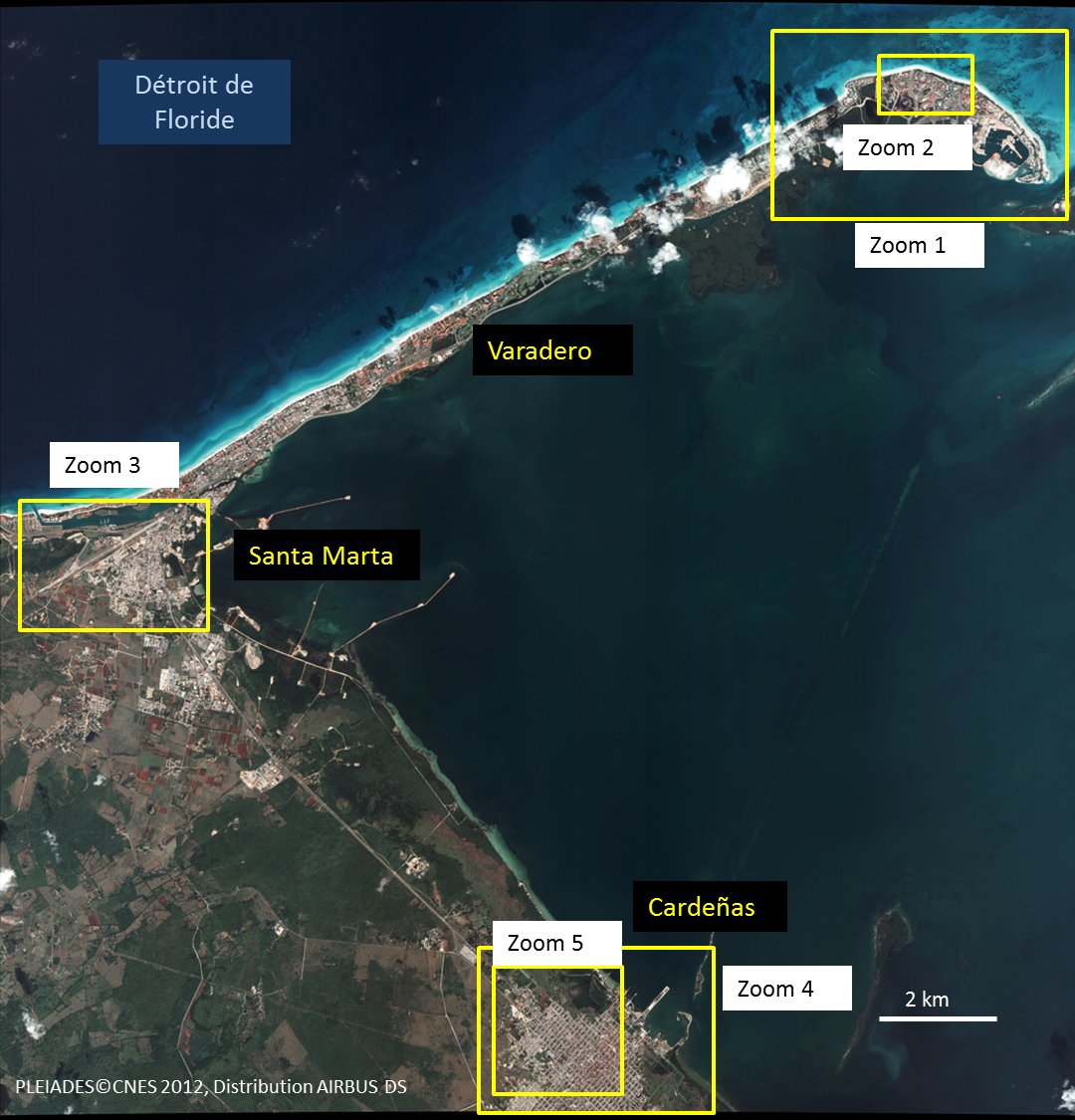 Image satellite de la station de Varadero, première plage par son extension de l'Arc Caraïbe