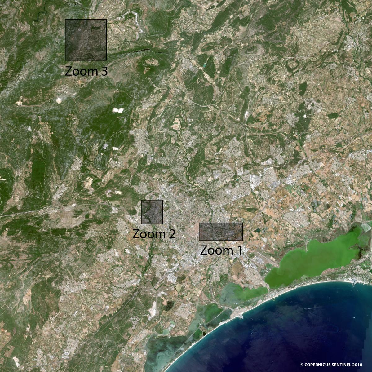 Image satellite de Montpellier, ville du sud de la France Image satellite de Montpellier, ville du sud de la France