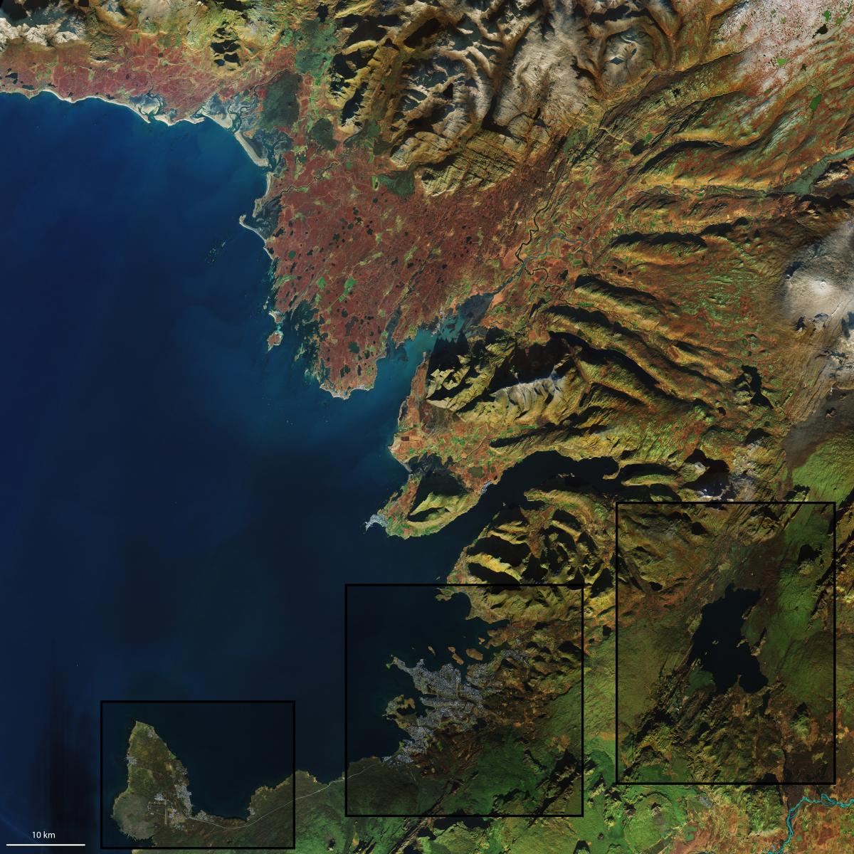 image satellite du sud-ouest de l'Islande