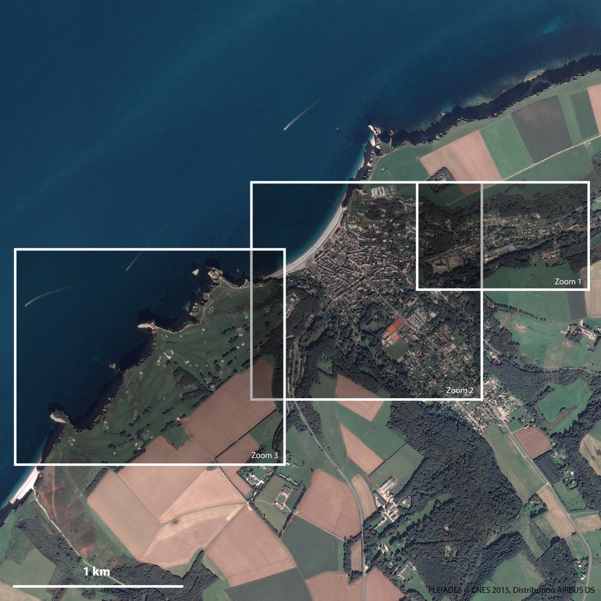 Image satellite d'Étretat, station balnéaire Image satellite d'Étretat, station balnéaire