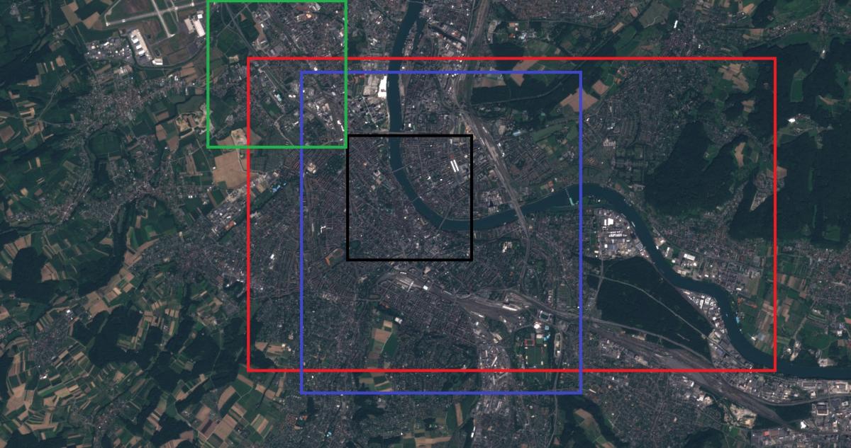 Image satellite de Bâle, ville située dans le nord-ouest de la Suisse  Image satellite de Bâle, ville située dans le nord-ouest de la Suisse