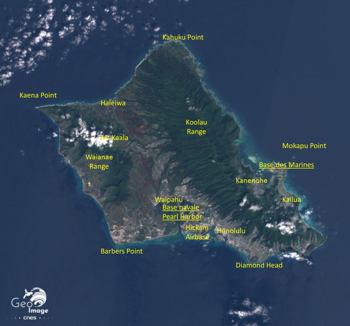 Image satellite de l’île d’Oahu Image satellite de l’île d’Oahu