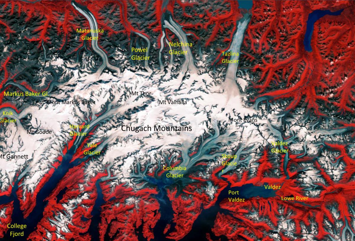 Image satellite du glacier Columbia Image satellite du glacier Columbia