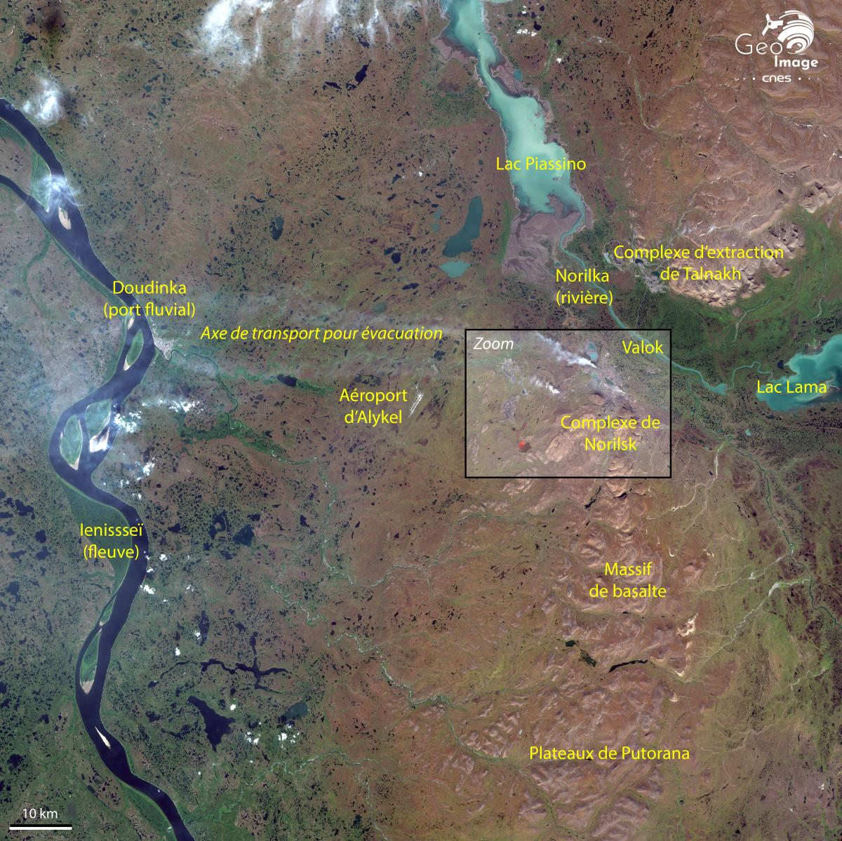 Image satellite de Norilsk, ville industrielle du kraï de Krasnoïarsk, en Russie Image satellite de Norilsk, ville industrielle du kraï de Krasnoïarsk, en Russie