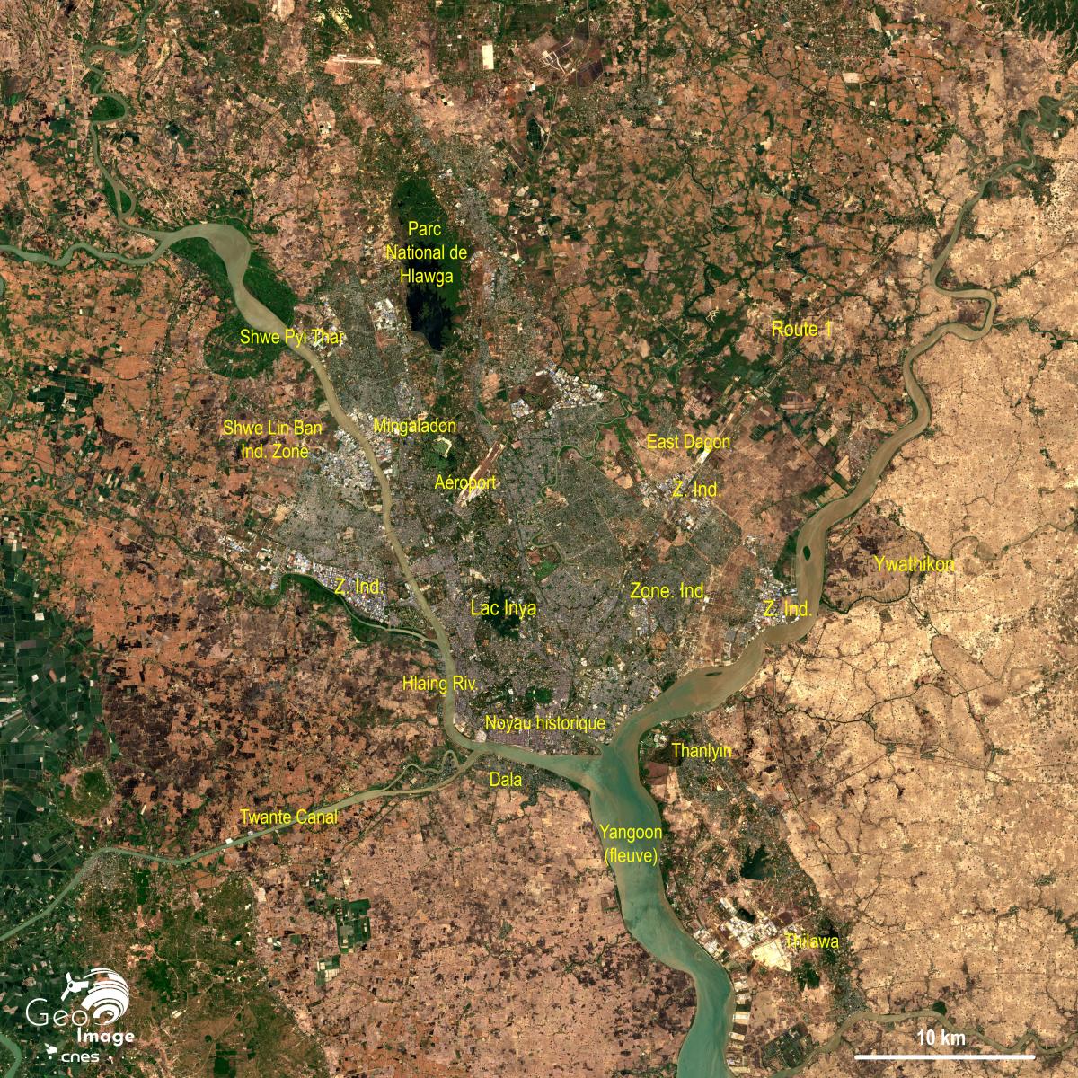 Image satellite de la plus grande ville du Myanmar (ex-Birmanie) Image satellite de la plus grande ville du Myanmar (ex-Birmanie)