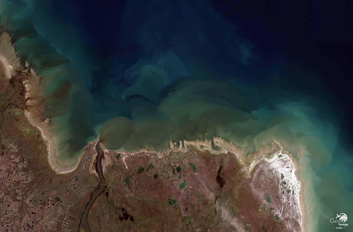 Image satellite de l’embouchure de la Churchill et de la ville de Churchill Image satellite de l’embouchure de la Churchill et de la ville de Churchill