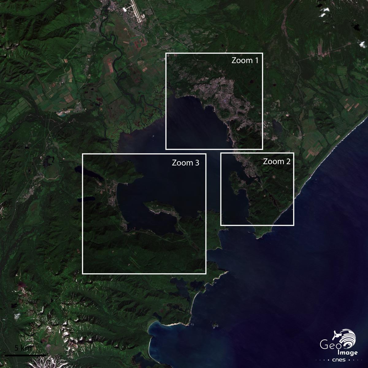 Image satellite de Petropavlovsk, ville de la Fédération de Russie et la capitale du Kamtchatka