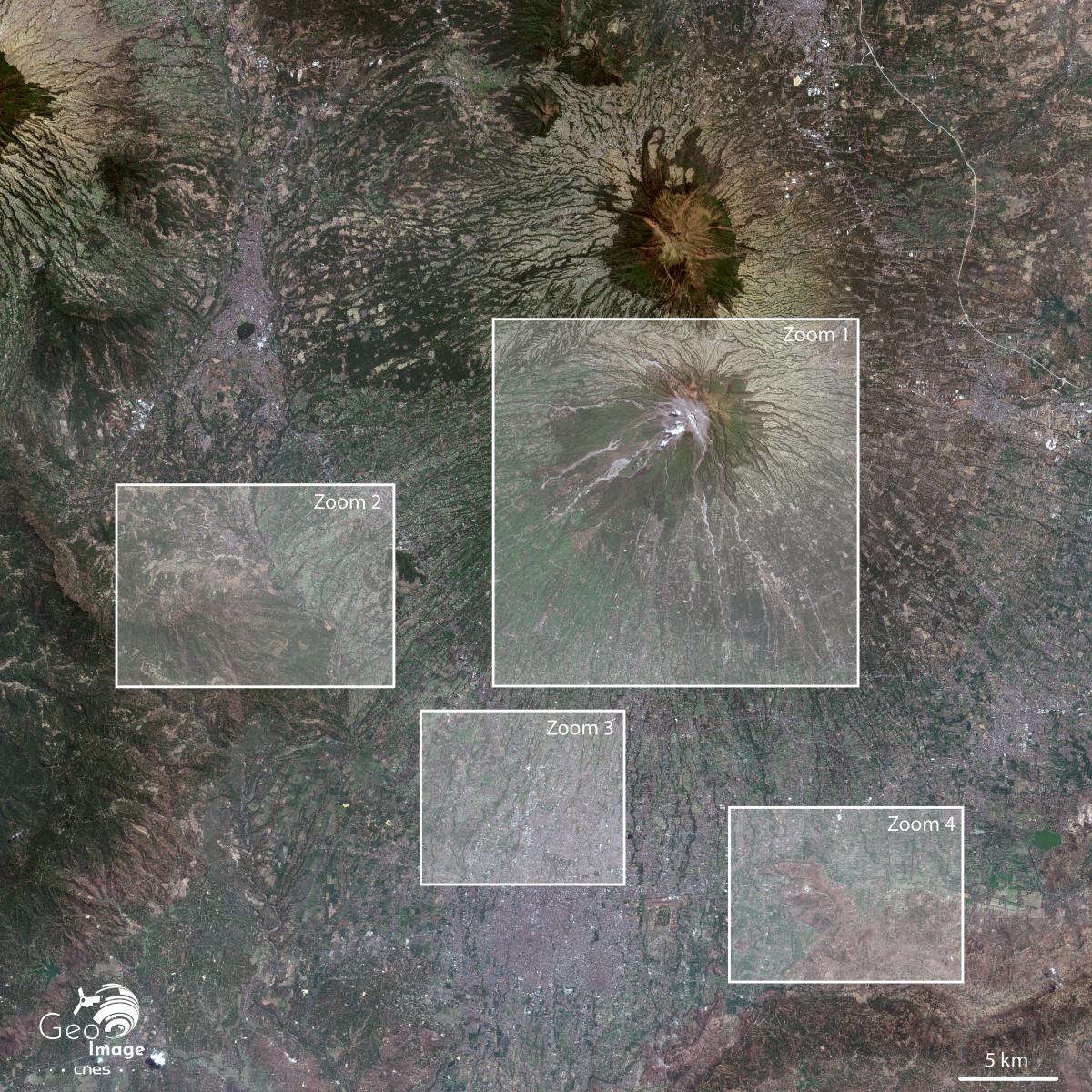 Image satellite du Merapi, volcan indonésien situé sur l'île de Java