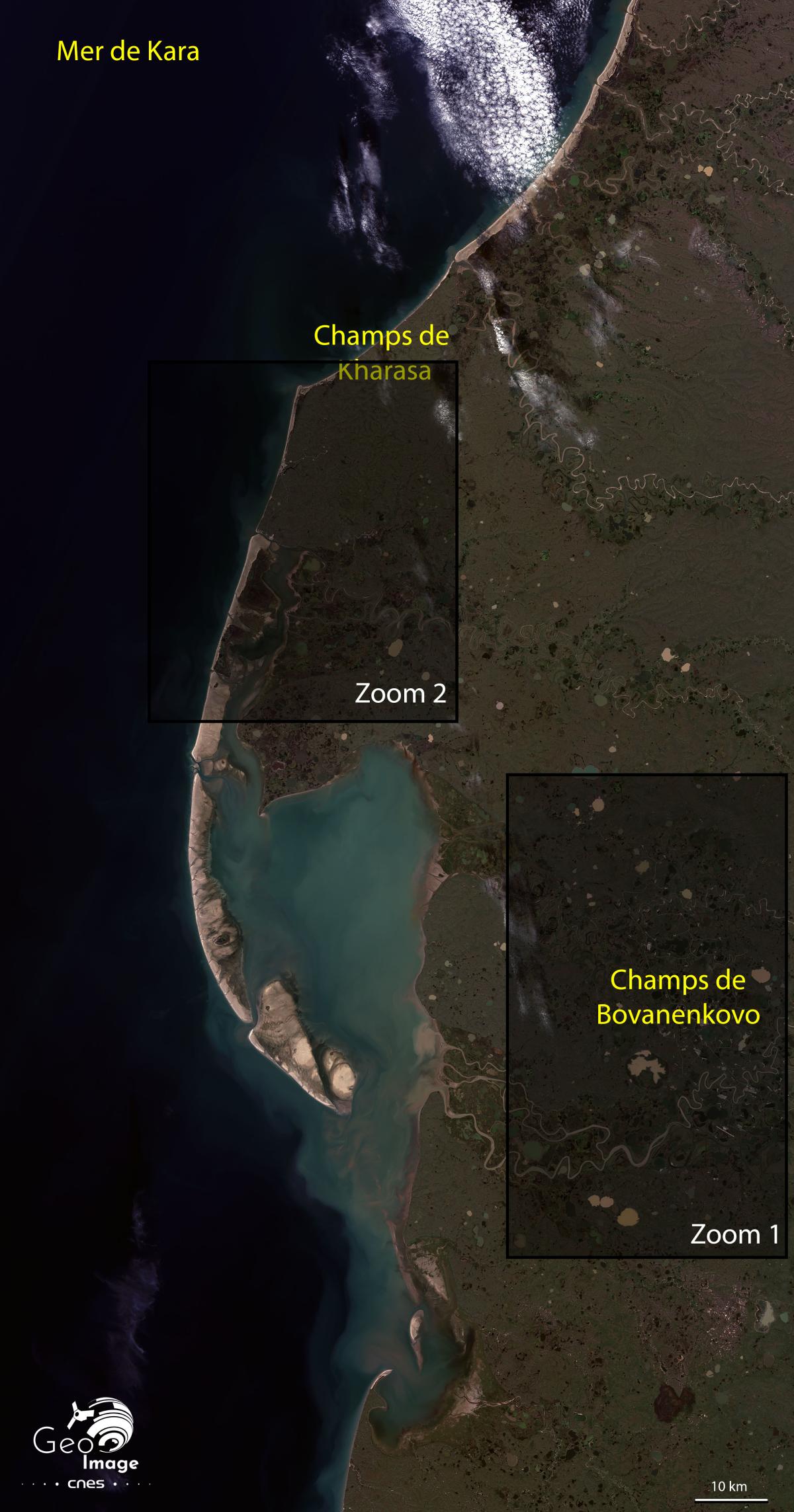image satellite de l'ouest de la péninsule Russe du Yamal