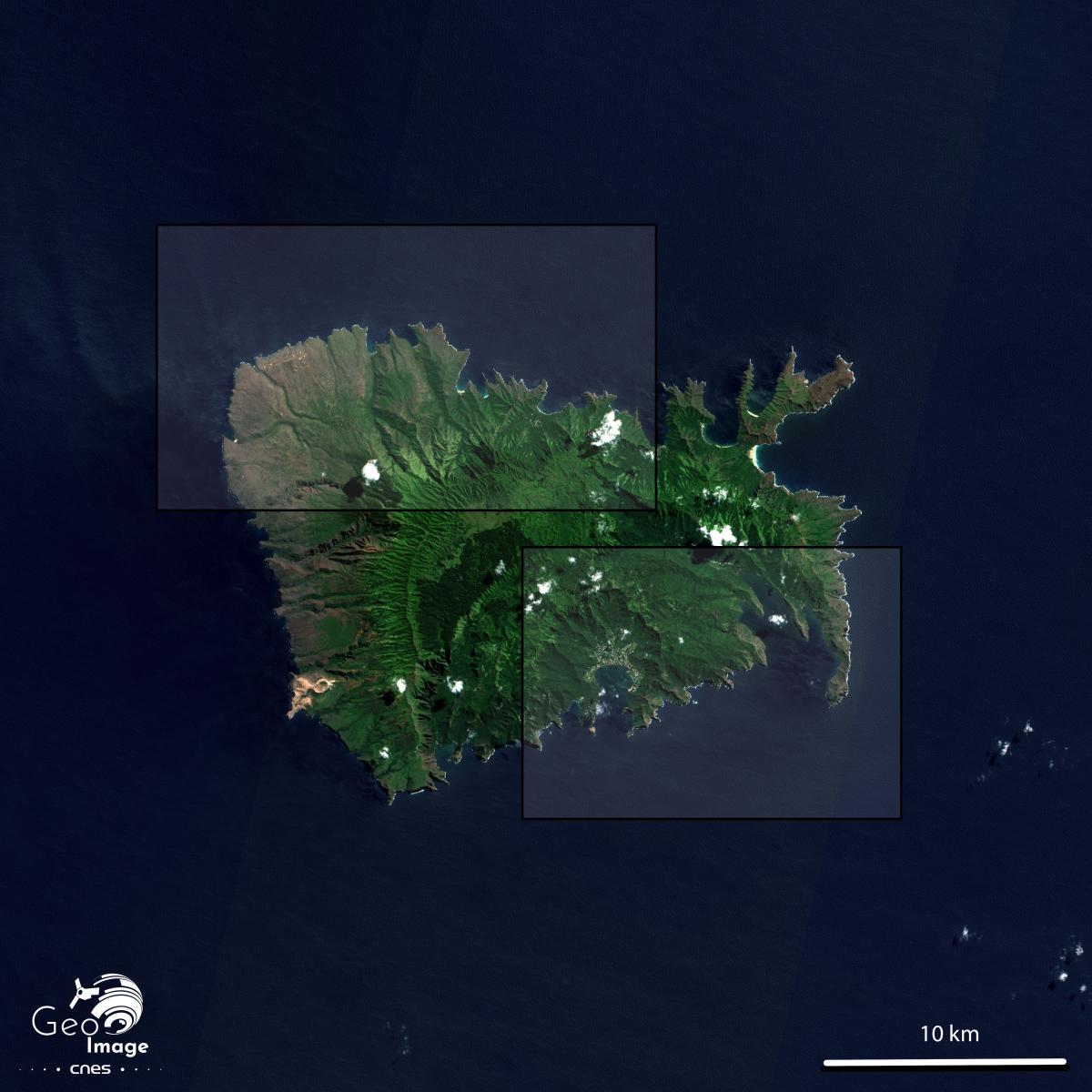 Image satellite de l'île de Nuku Hiva, située dans l’archipel des Marquises en Polynésie française Image satellite de l'île de Nuku Hiva, située dans l’archipel des Marquises en Polynésie française