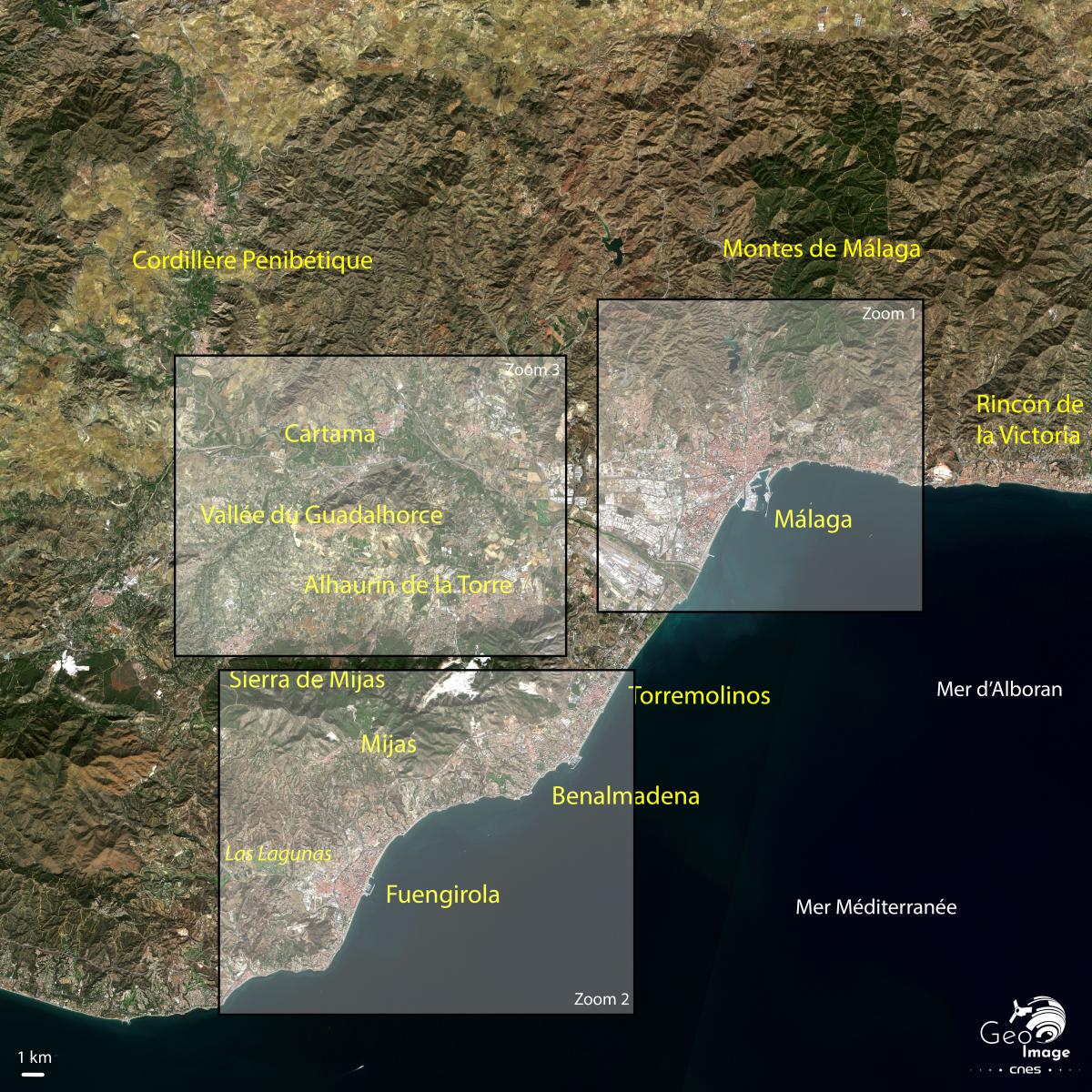 Image satellite de l’aire urbaine de Málaga, capitale de la Costa del Sol Image satellite de l’aire urbaine de Málaga, capitale de la Costa del Sol