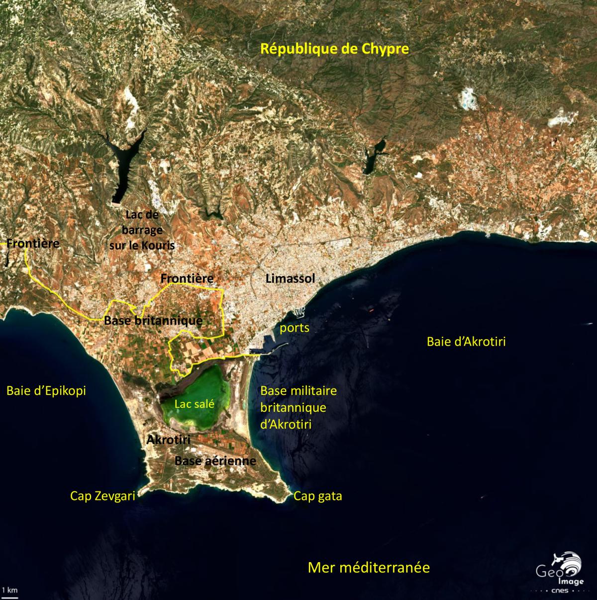 Image satellite de la ville de Akrotiri, au sud de l’île de Chypre Image satellite de la ville de Akrotiri, au sud de l’île de Chypre