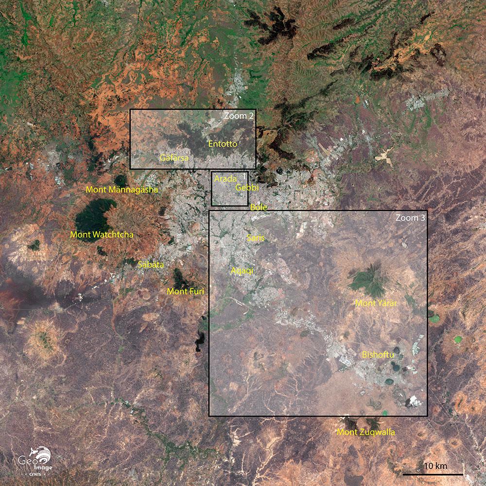 Image satellite de la capitale de l’Éthiopie, Addis Abeba Image satellite de la capitale de l’Éthiopie, Addis Abeba