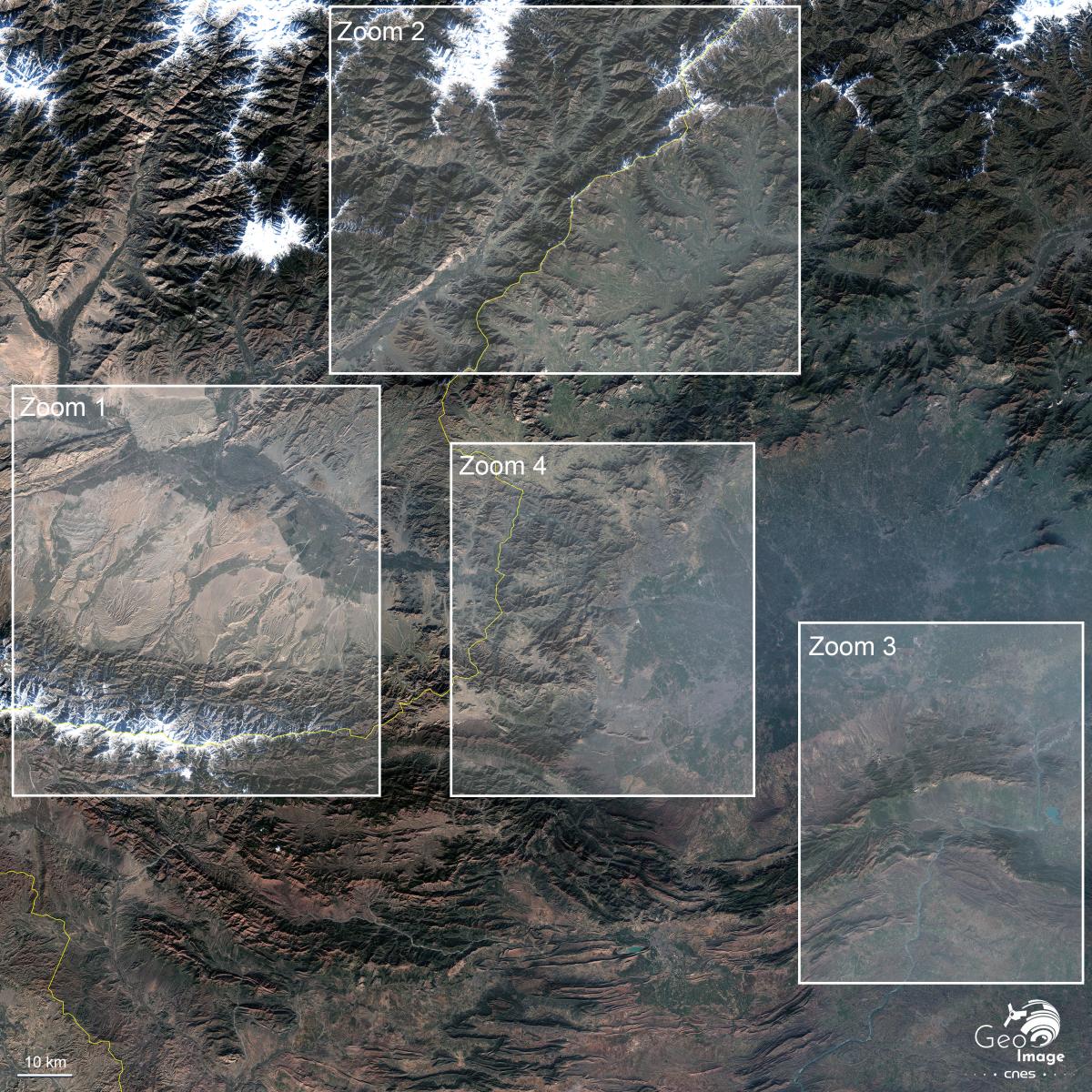 Image satellite de Khyber, principal axe de passage entre l’Afghanistan et le Pakistan Image satellite de Khyber, principal axe de passage entre l’Afghanistan et le Pakistan