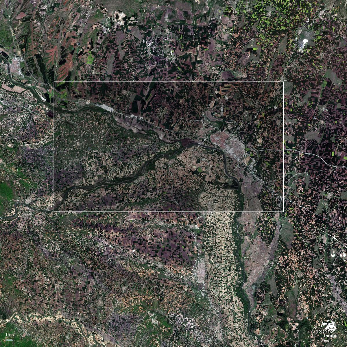 Image satellite de la vallée de l'Evros, à la frontière de la Grèce et de la Turquie Image satellite de la vallée de l'Evros, à la frontière de la Grèce et de la Turquie