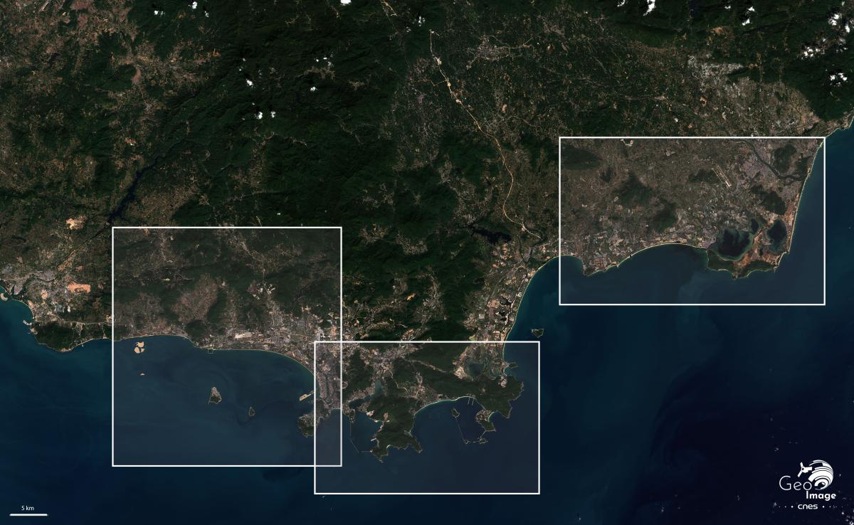 Image satellite du Sud de la Chine, montre la ville de Sanya sur l’île de Hainan Image satellite du Sud de la Chine, montre la ville de Sanya sur l’île de Hainan
