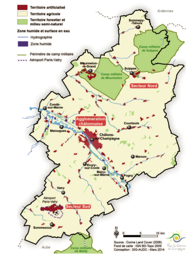 Carte de l'occupation du sol dans la région de Châlons-en-Champagne