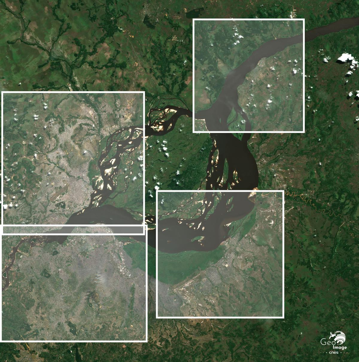 Image satellite du fleuve Congo, Brazzaville Image satellite du fleuve Congo, Brazzaville