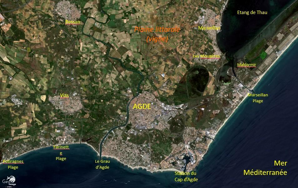 Image satellite de la région d’Adge et du Cap d’Adge  Image satellite de la région d’Adge et du Cap d’Adge