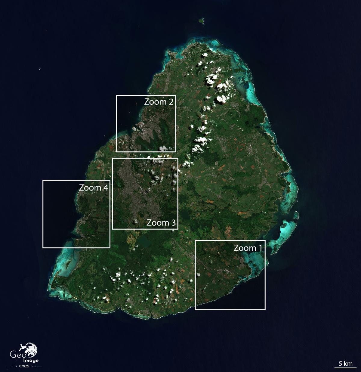 Image satellite de l'île Maurice dans l'océan Indien Image satellite de l'île Maurice dans l'océan Indien