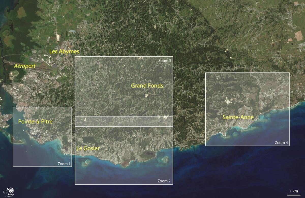 Image satellite de la Guadeloupe, le sud-est de la Grande-Terre Image satellite de la Guadeloupe, le sud-est de la Grande-Terre