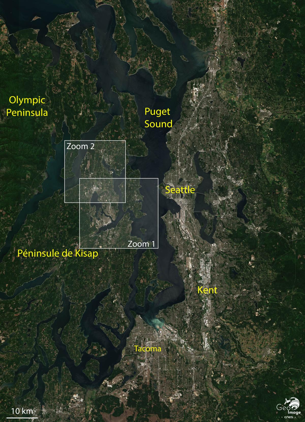 Image satellite de la péninsule de Kitsap