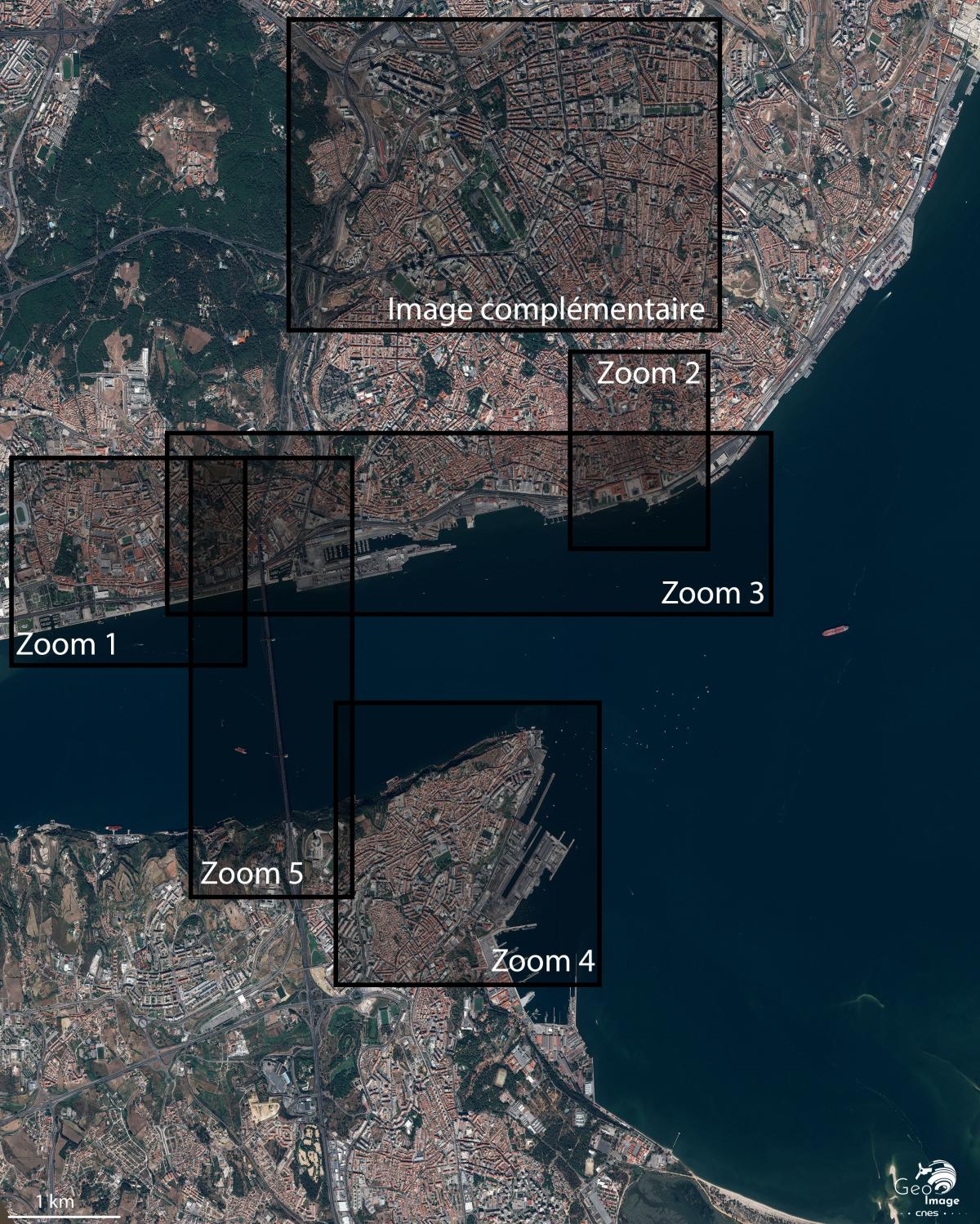 Image satellite de la ville de Lisbonne au Portugal