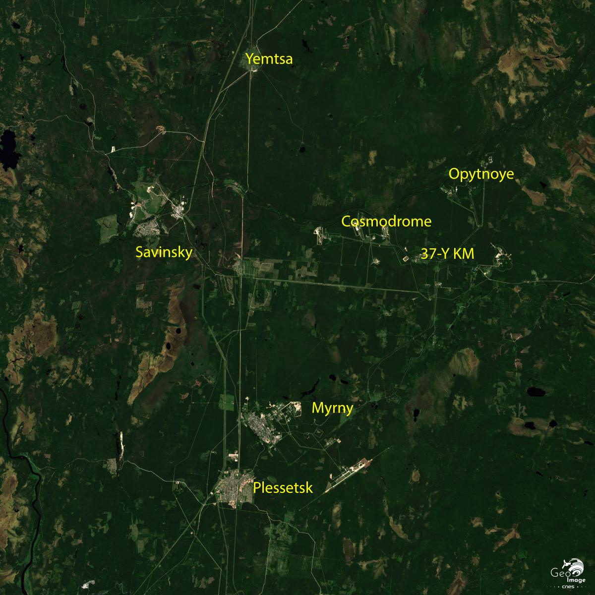 Image satellite du domaine du Cosmodrome de Plessetsk Image satellite du domaine du Cosmodrome de Plessetsk