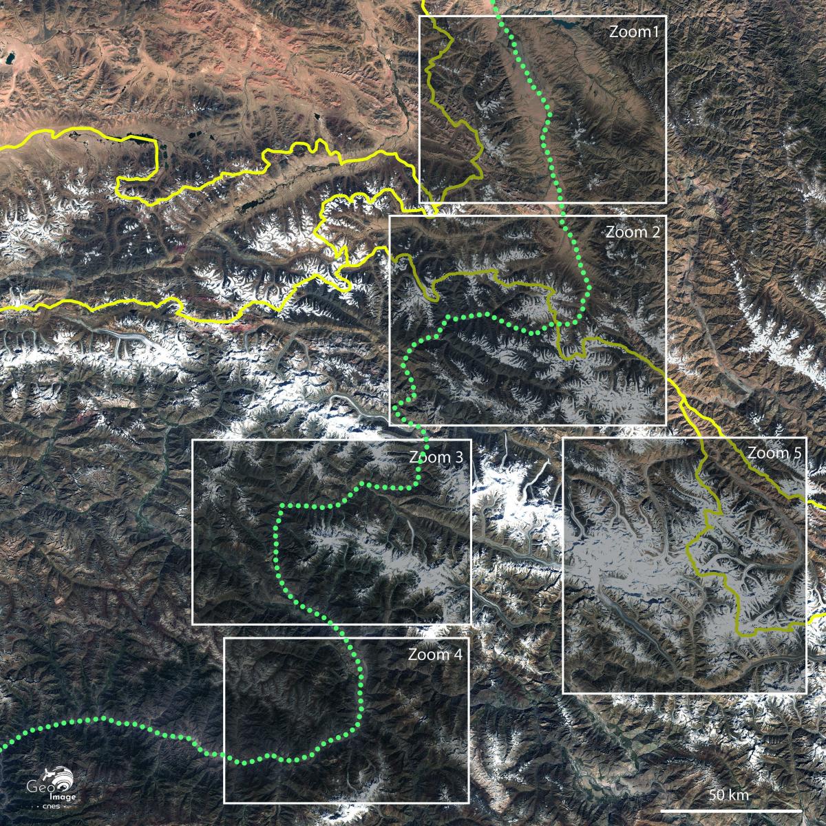Image satellite de la Karakoram Highwaya, au coeur de l'Himalaya Image satellite de la Karakoram Highwaya, au coeur de l'Himalaya