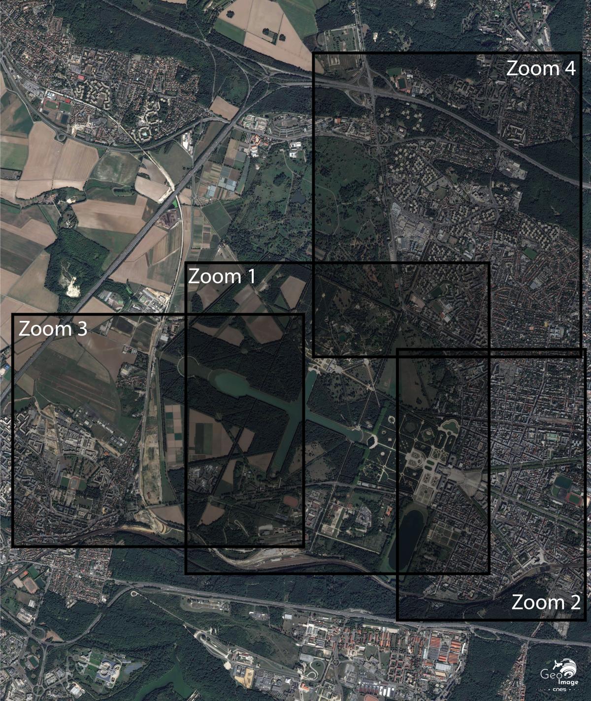 Image satellite du château et la commune de Versailles Image satellite du château et la commune de Versailles