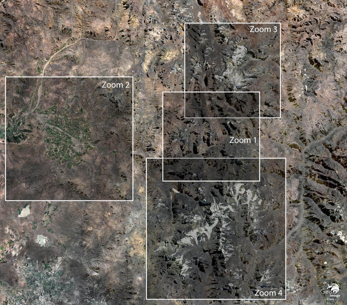 Image satellite du col frontalier de Paso de los Libertadores Image satellite du col frontalier de Paso de los Libertadores