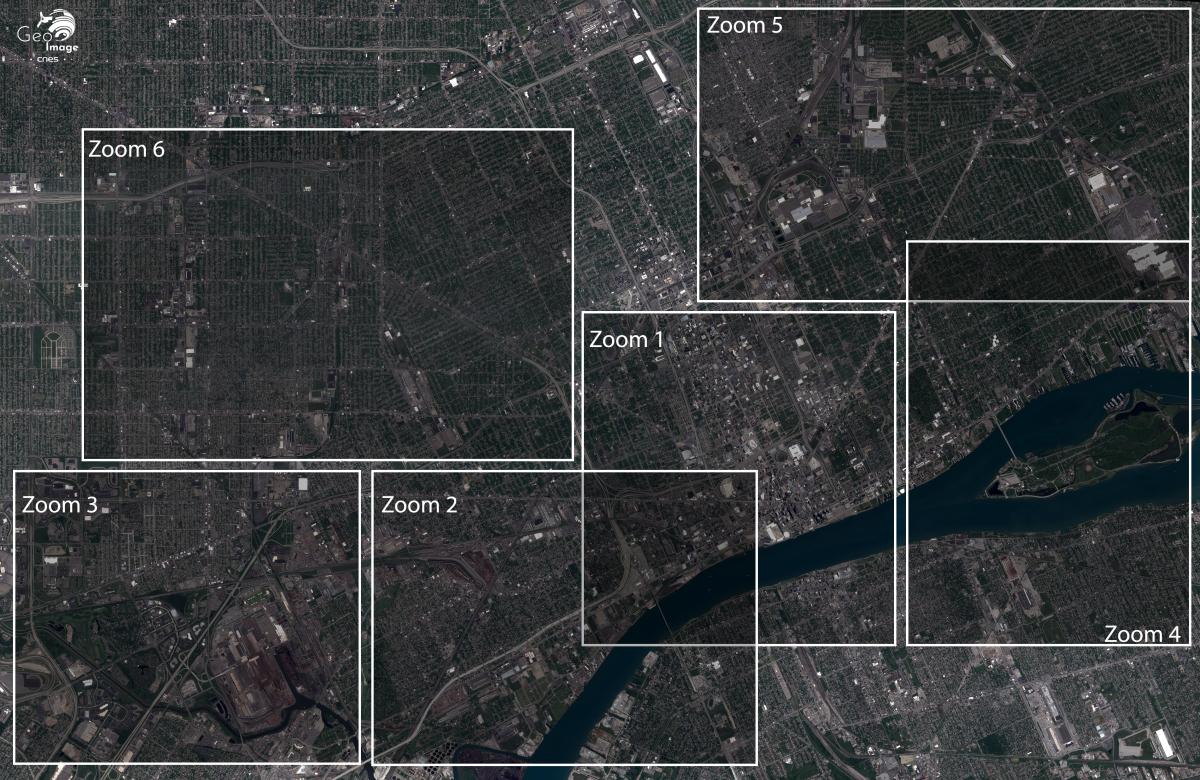 Image satellite de la ville de Détroit, dans le nord-est des Etats-Unis Image satellite de la ville de Détroit, dans le nord-est des Etats-Unis
